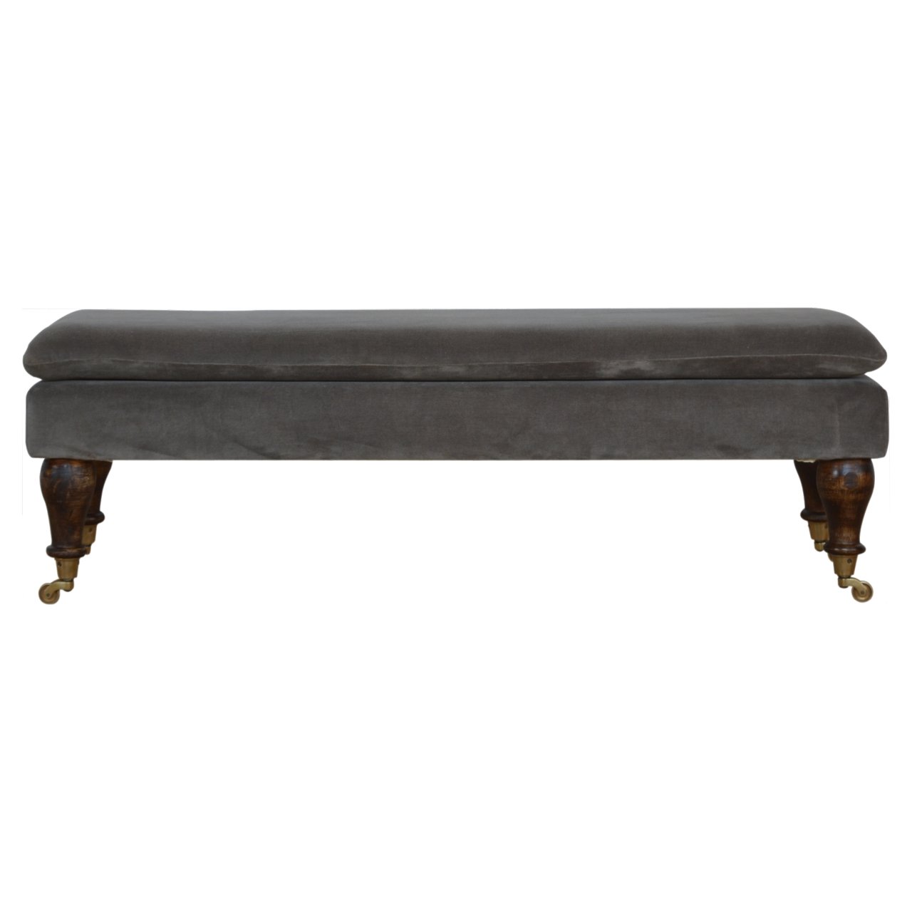 Grey Velvet Bench with Castor Feet