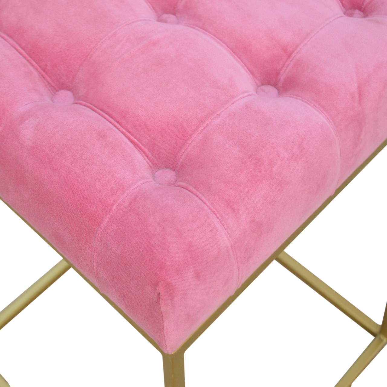 Pink Velvet Gold Base Footstool - Image 7