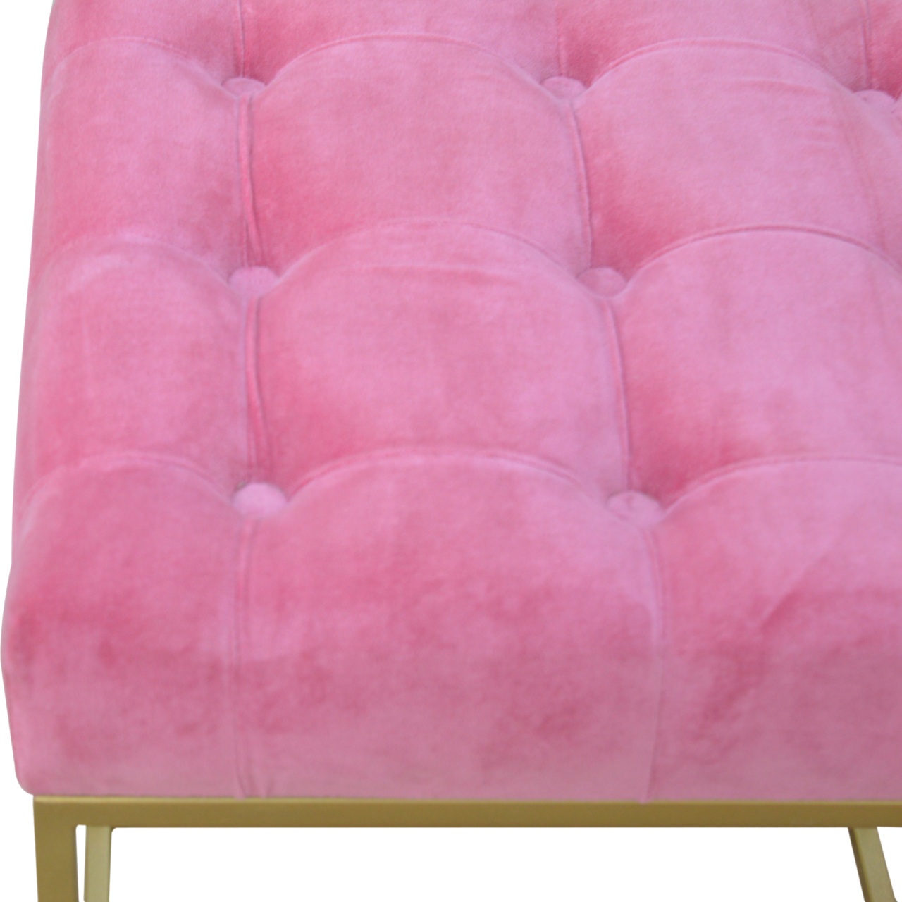 Pink Velvet Gold Base Footstool - Image 5
