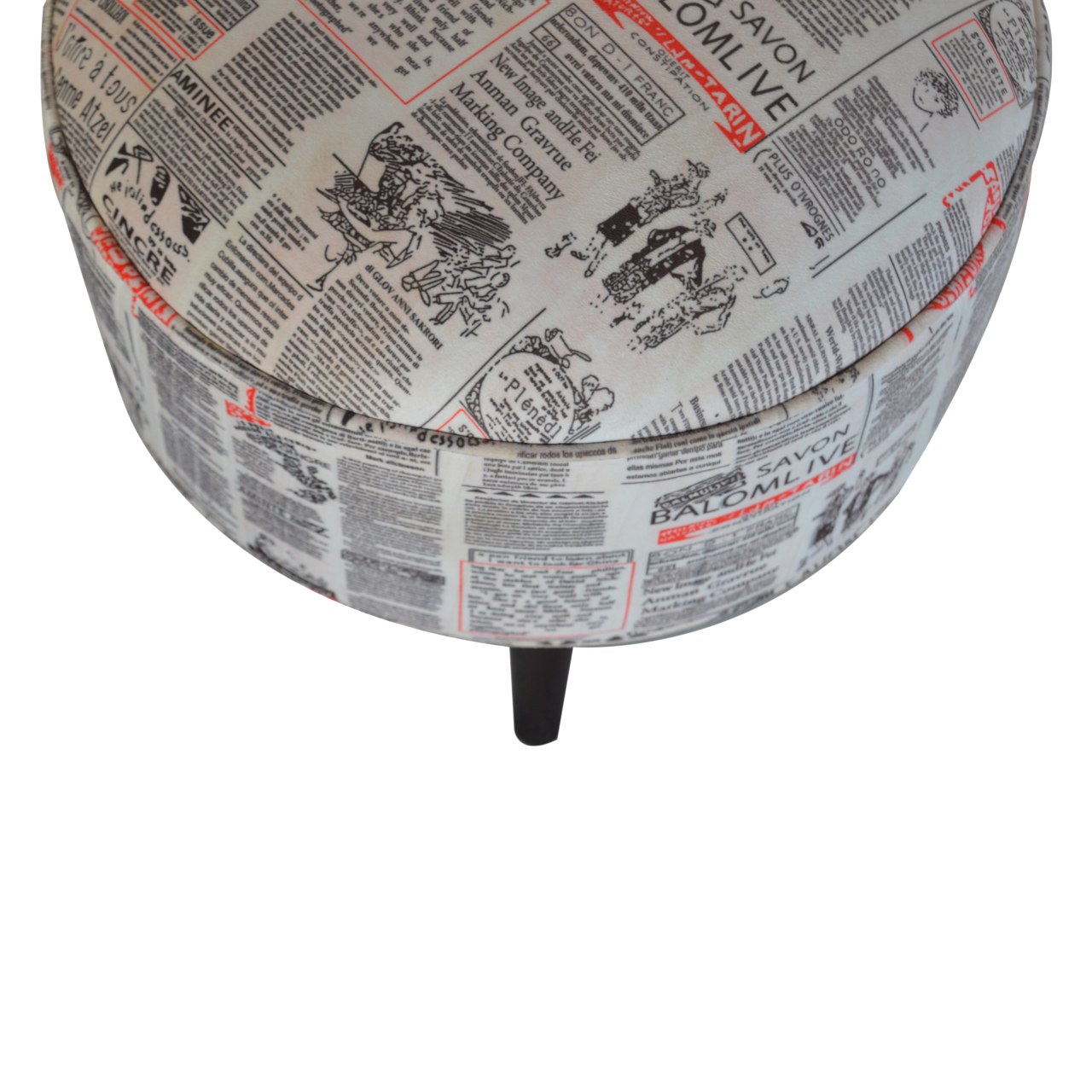 IN1018 - Round Footstool with News Print Velvet - Image 5