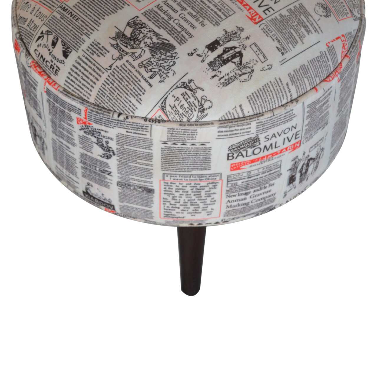 IN1018 - Round Footstool with News Print Velvet - Image 9