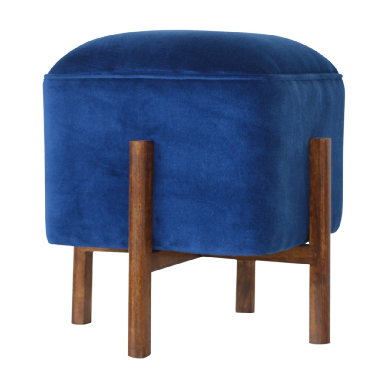 Solid Wood Royal Blue Velvet Stool - Image 2