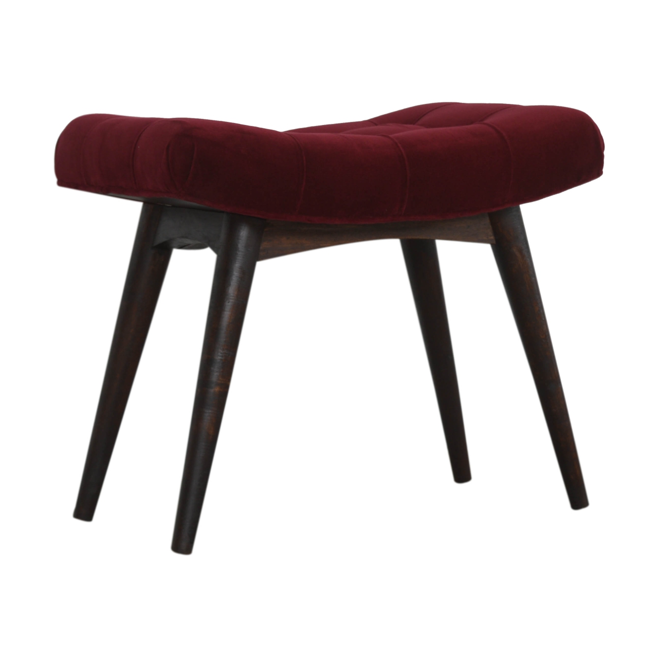Wine Red Cotton Velvet Curved Bench - Image 4