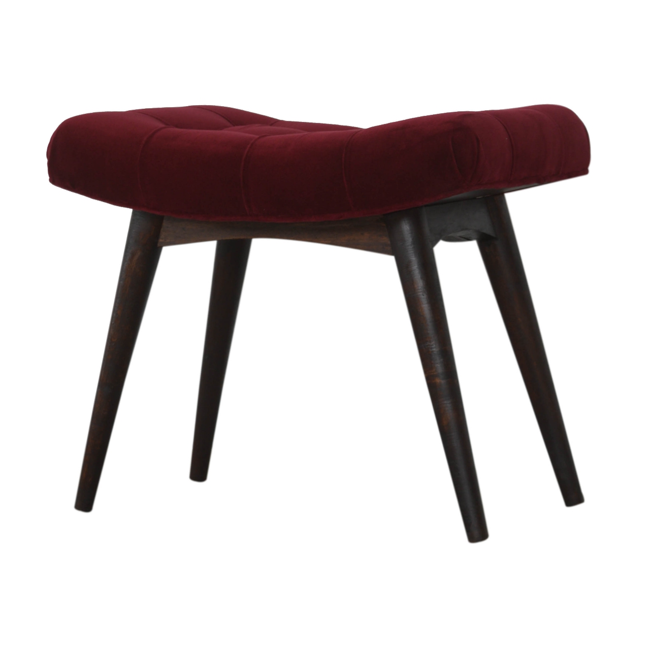 Wine Red Cotton Velvet Curved Bench - Image 3