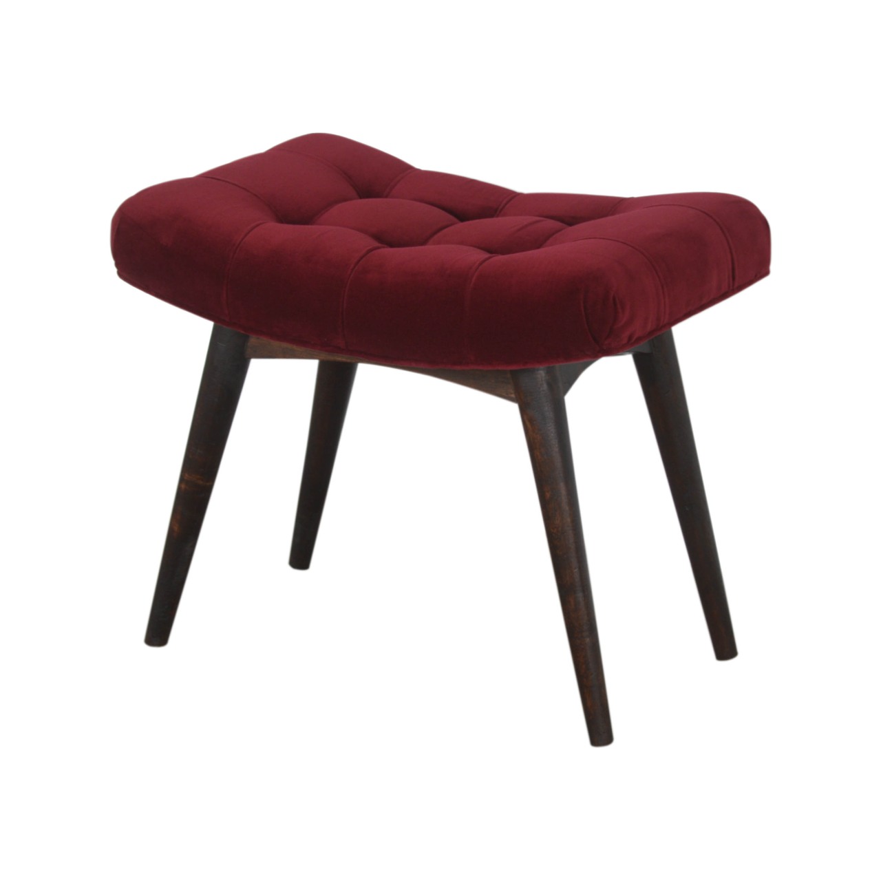 Wine Red Cotton Velvet Curved Bench - Image 5