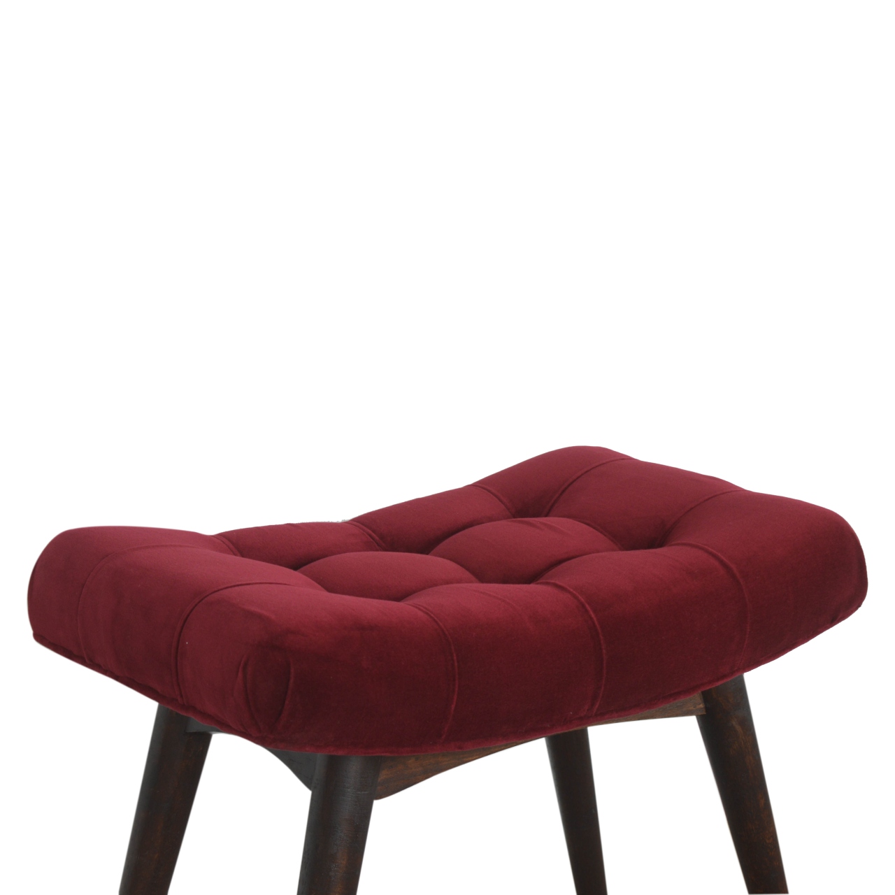 Wine Red Cotton Velvet Curved Bench - Image 6