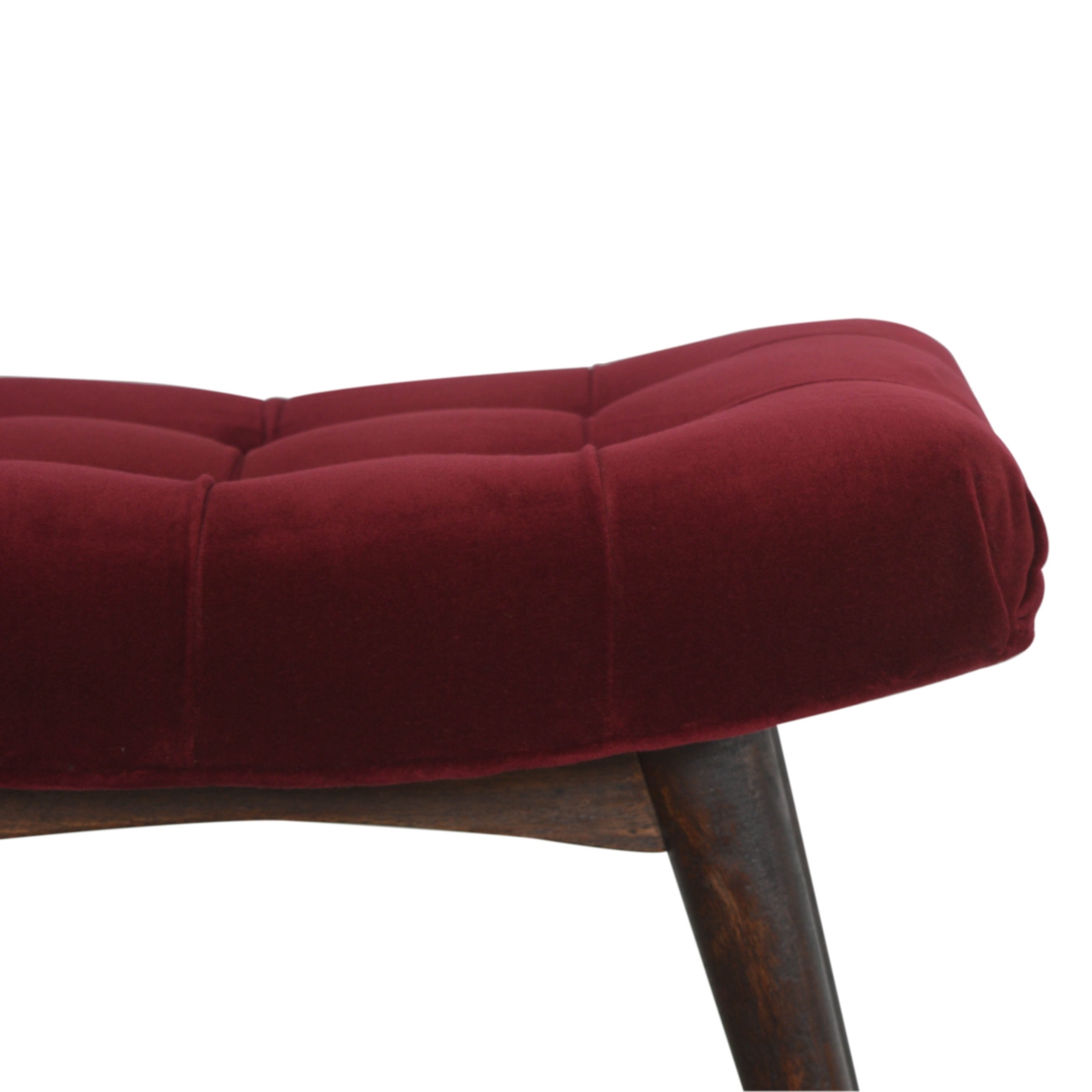 Wine Red Cotton Velvet Curved Bench - Image 8