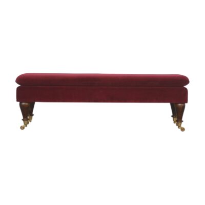 Wine Red Velvet Castor Bench