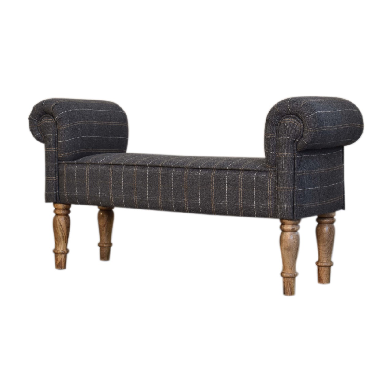 Pewter Tweed Turned Bedroom Bench - Image 4