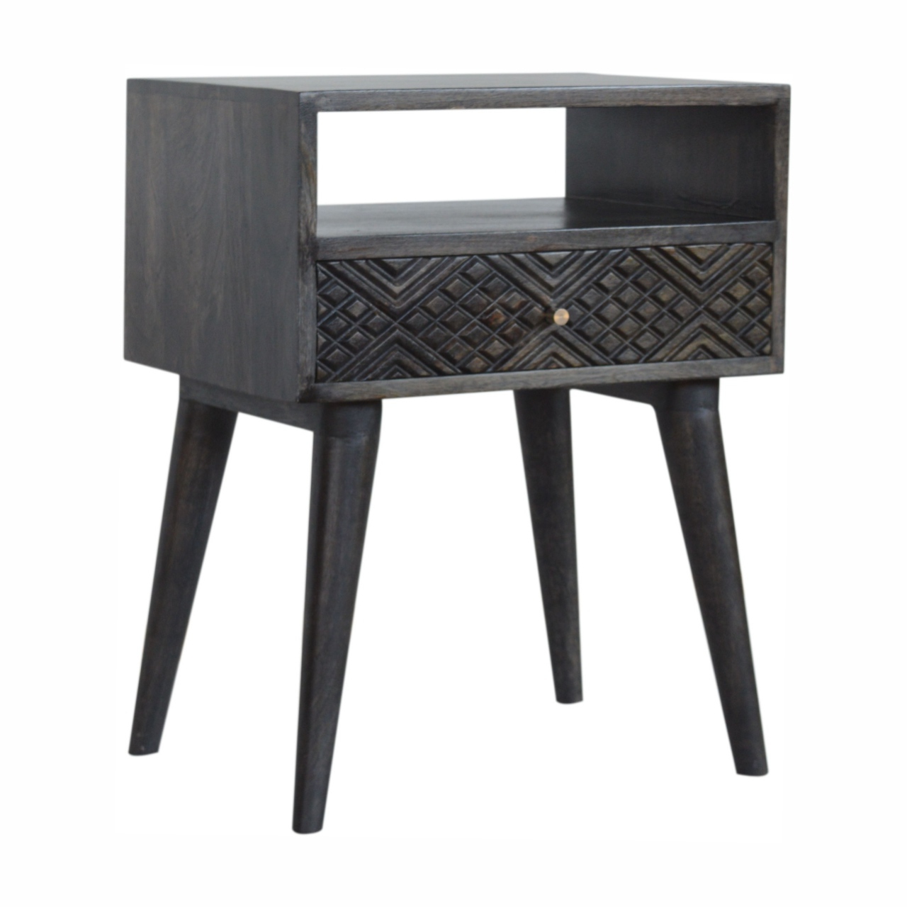 in1045 ash black carved drawer bedside