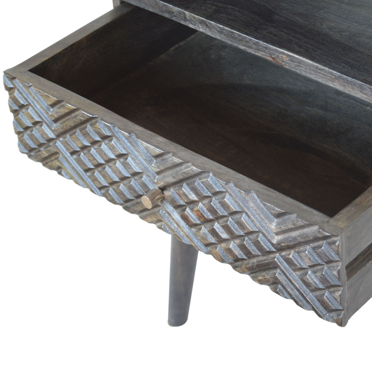 in1045 ash black carved drawer bedside