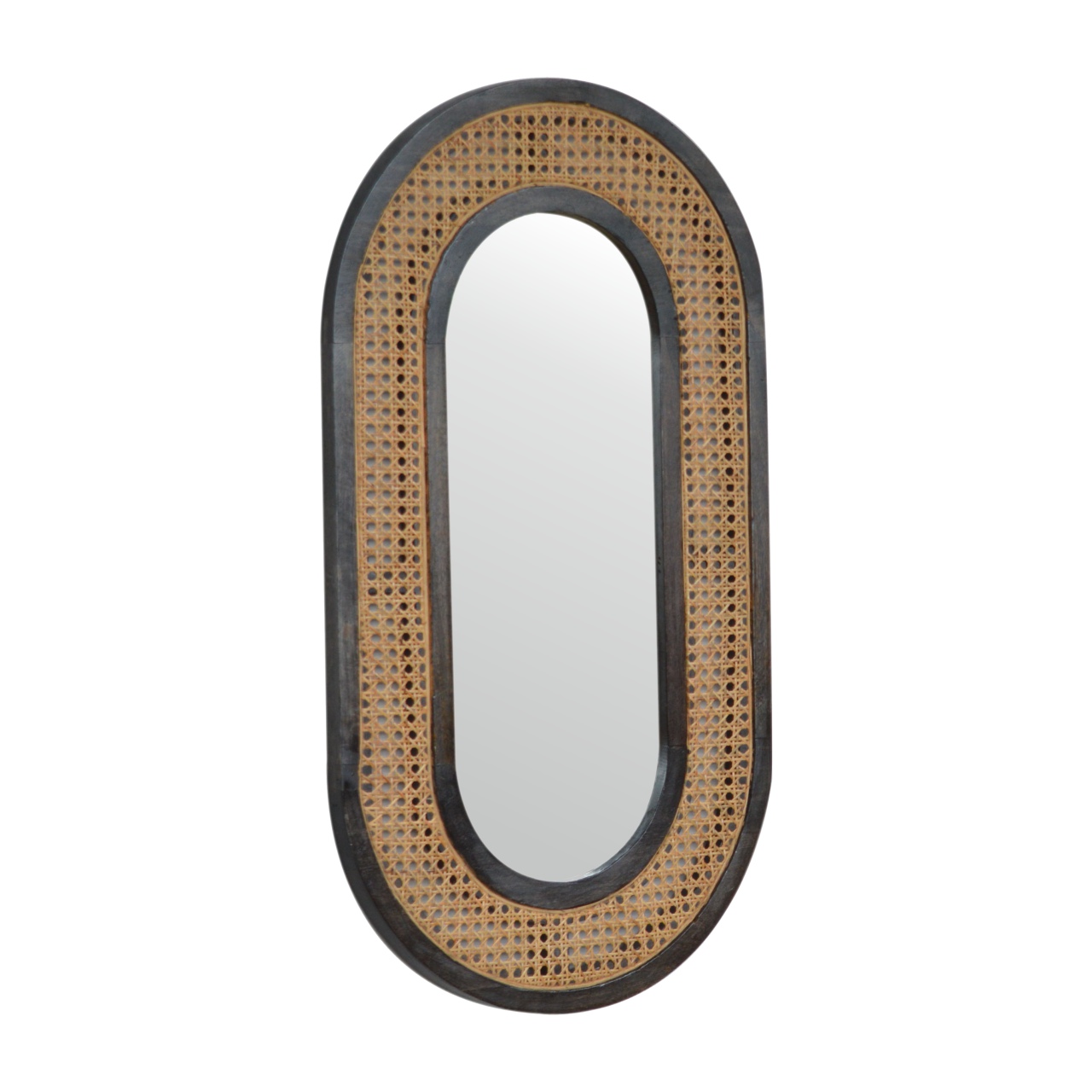 in1228 carbon black rattan mirror