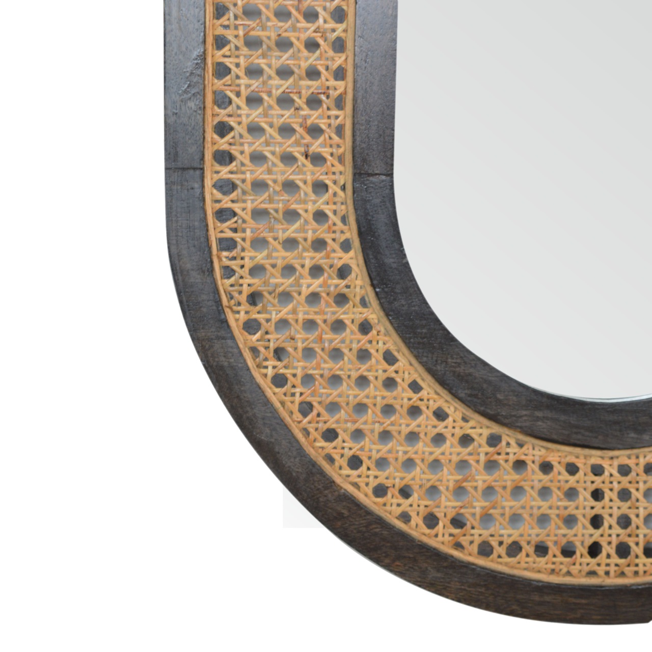 in1228 carbon black rattan mirror