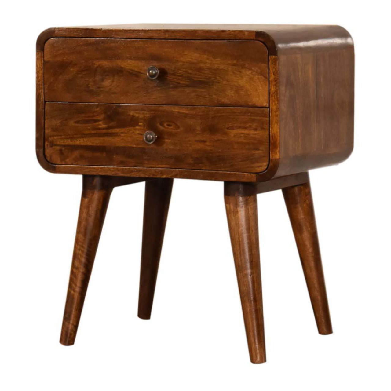 in1587 curved chestnut bedside with cable access