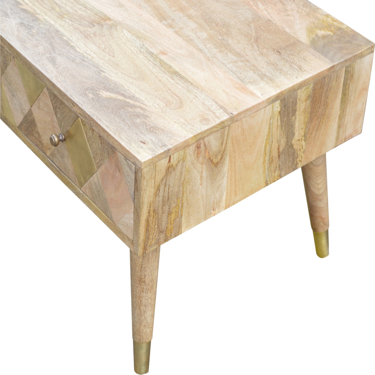 in377 oak ish gold brass inlay coffee table