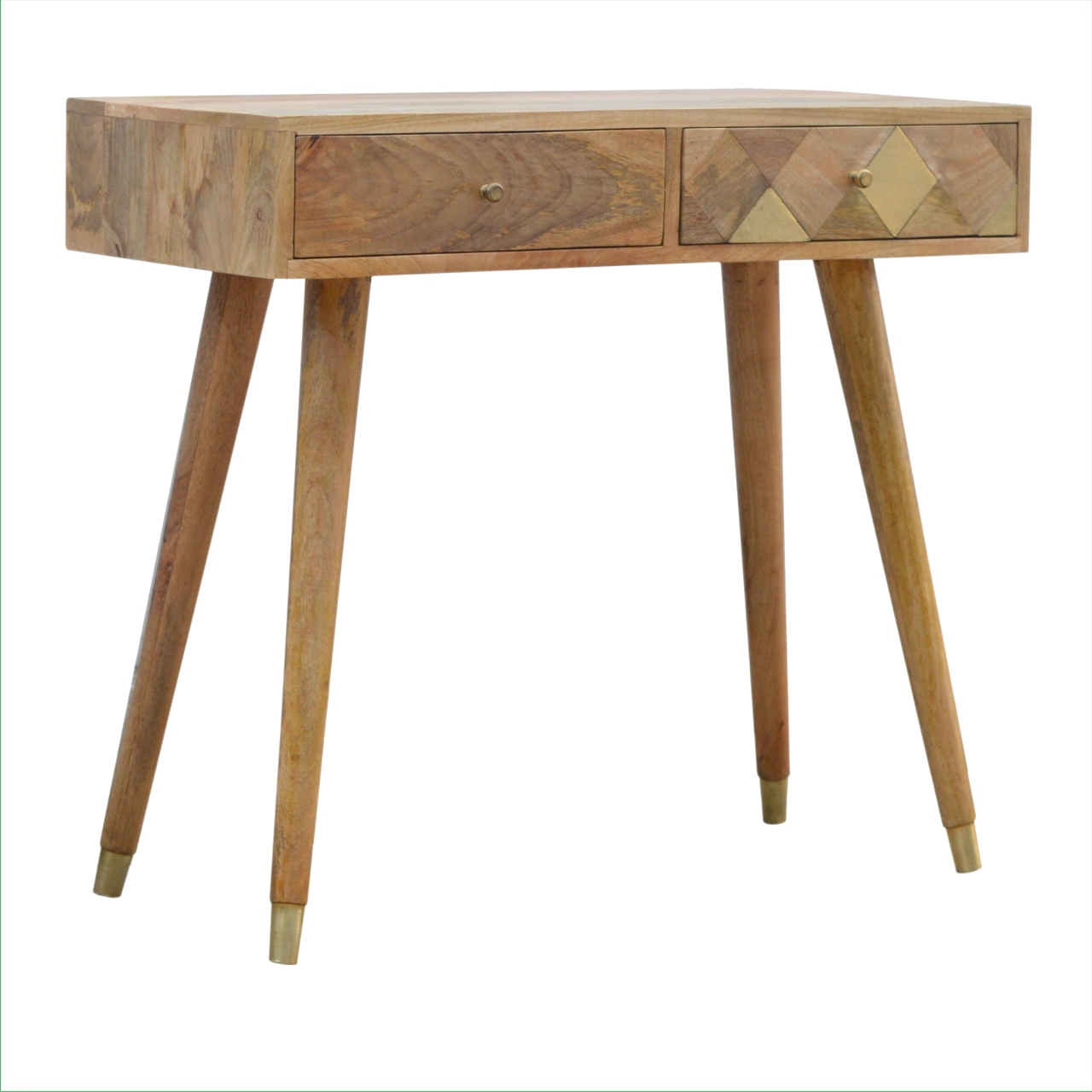 in395 oak ish gold brass inlay console table