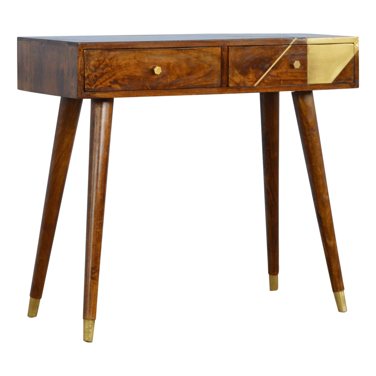 in431 gold geometric chestnut console table