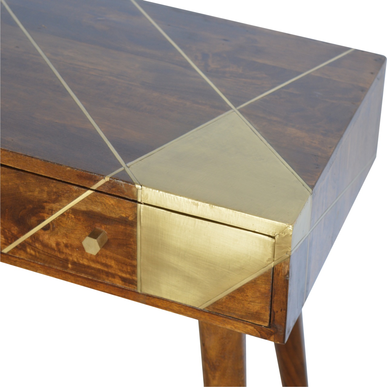 in431 gold geometric chestnut console table
