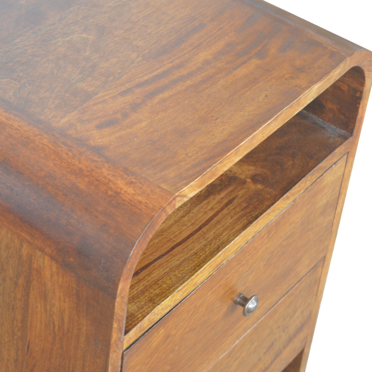 in892 chestnut curved edge bedside with 2 drawers