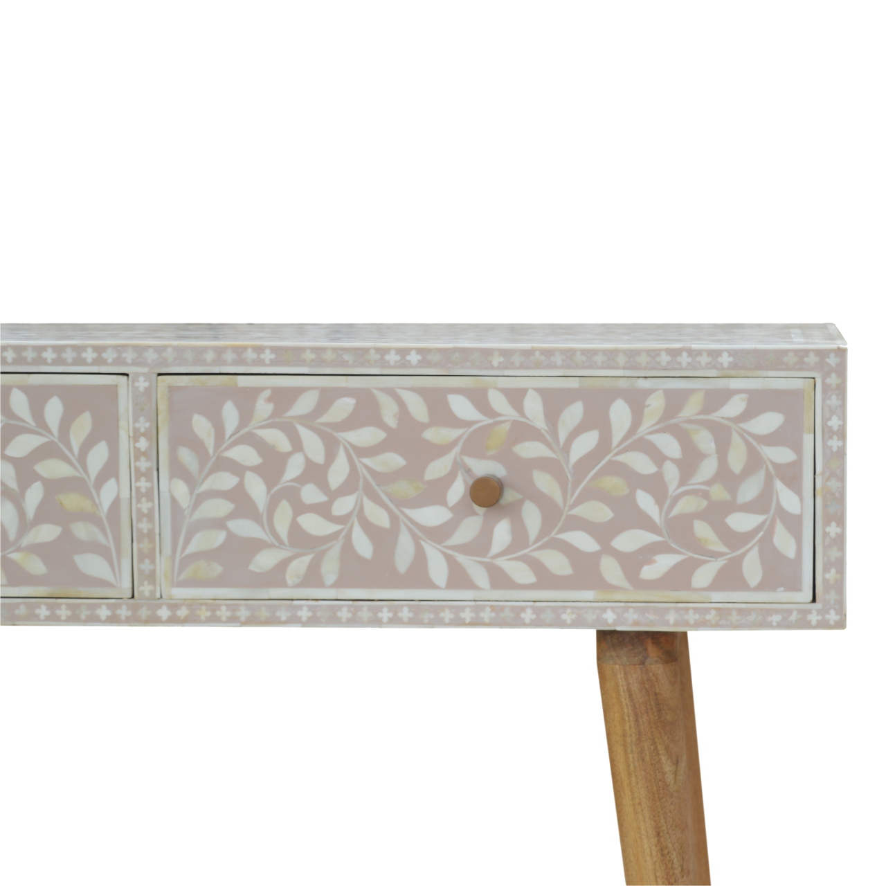 in961 light taupe floral bone inlay console table