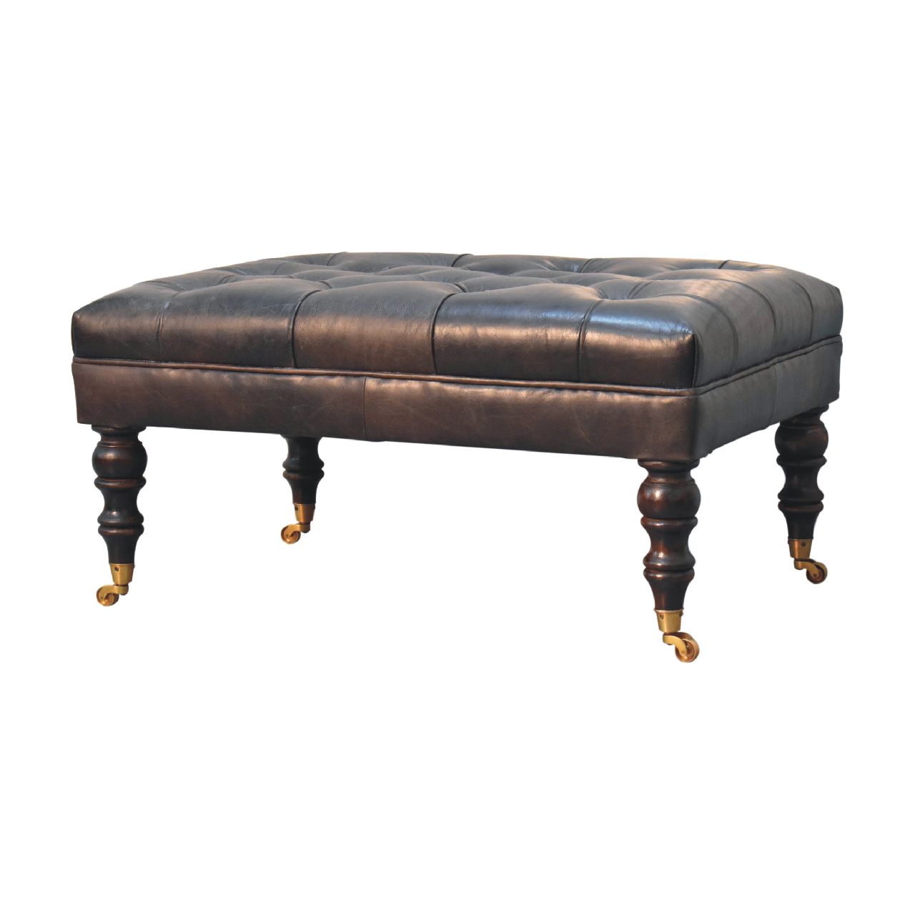 in3581 buffalo ash black leather ottoman with castor legs