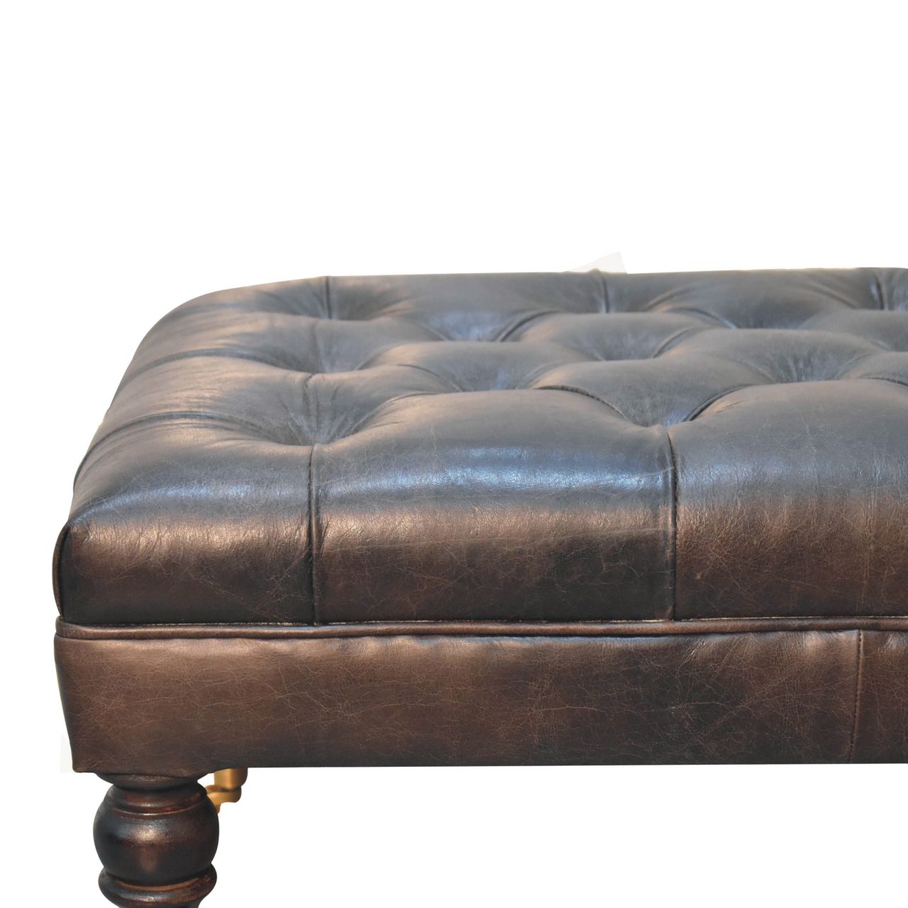 in3581 buffalo ash black leather ottoman with castor legs