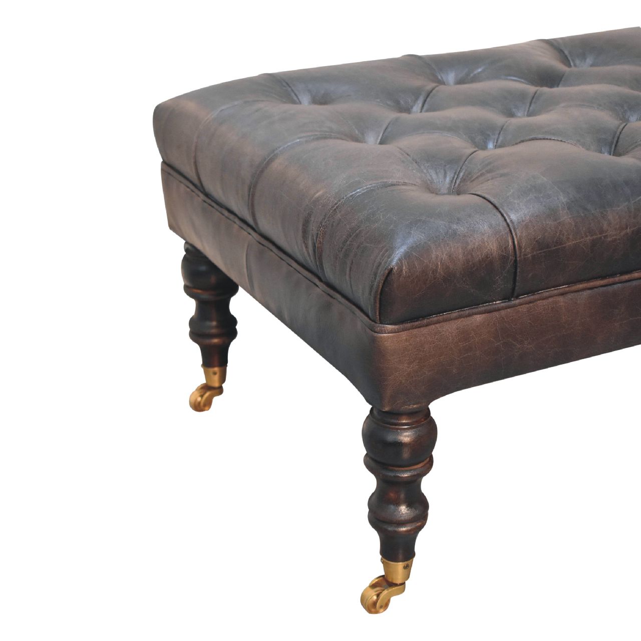in3581 buffalo ash black leather ottoman with castor legs