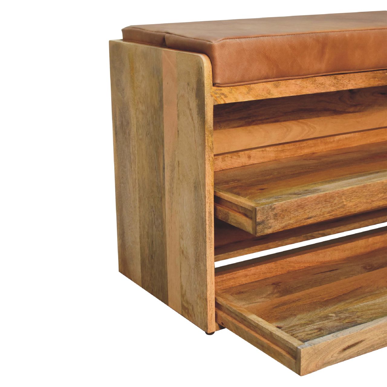 in3582 buffalo hide pull out oak ish shoe storage bench