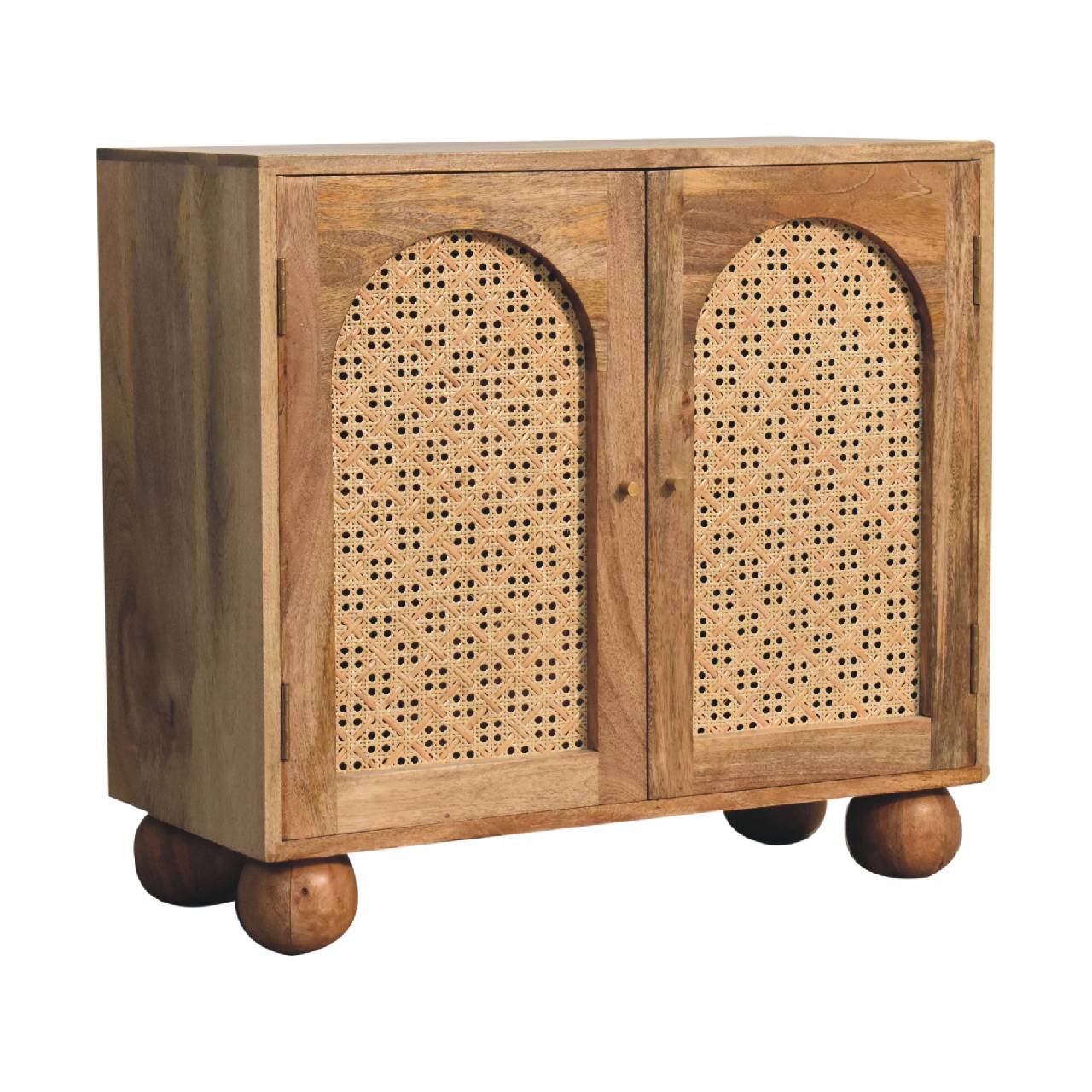 Wooden cabinet with cane webbing doors.