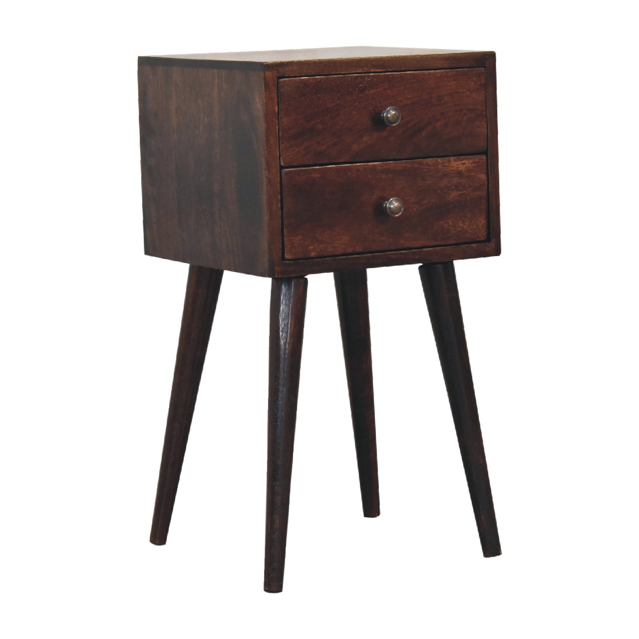Vintage wooden bedside table with drawers.
