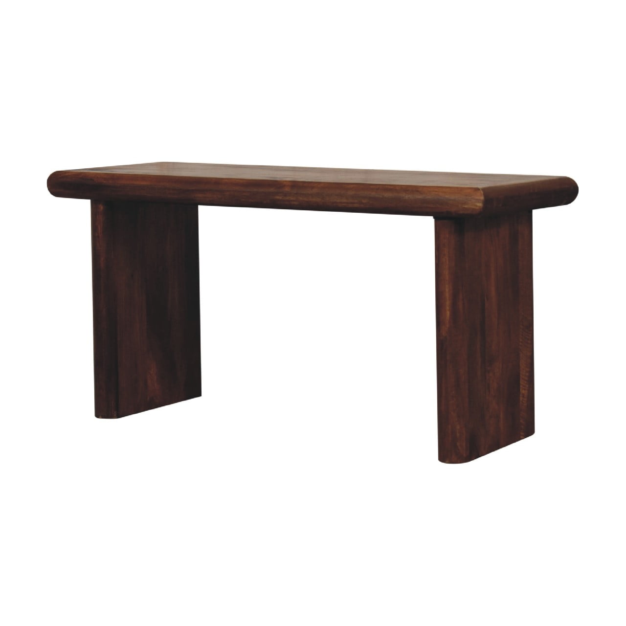 Dark wooden modern bench on white background.