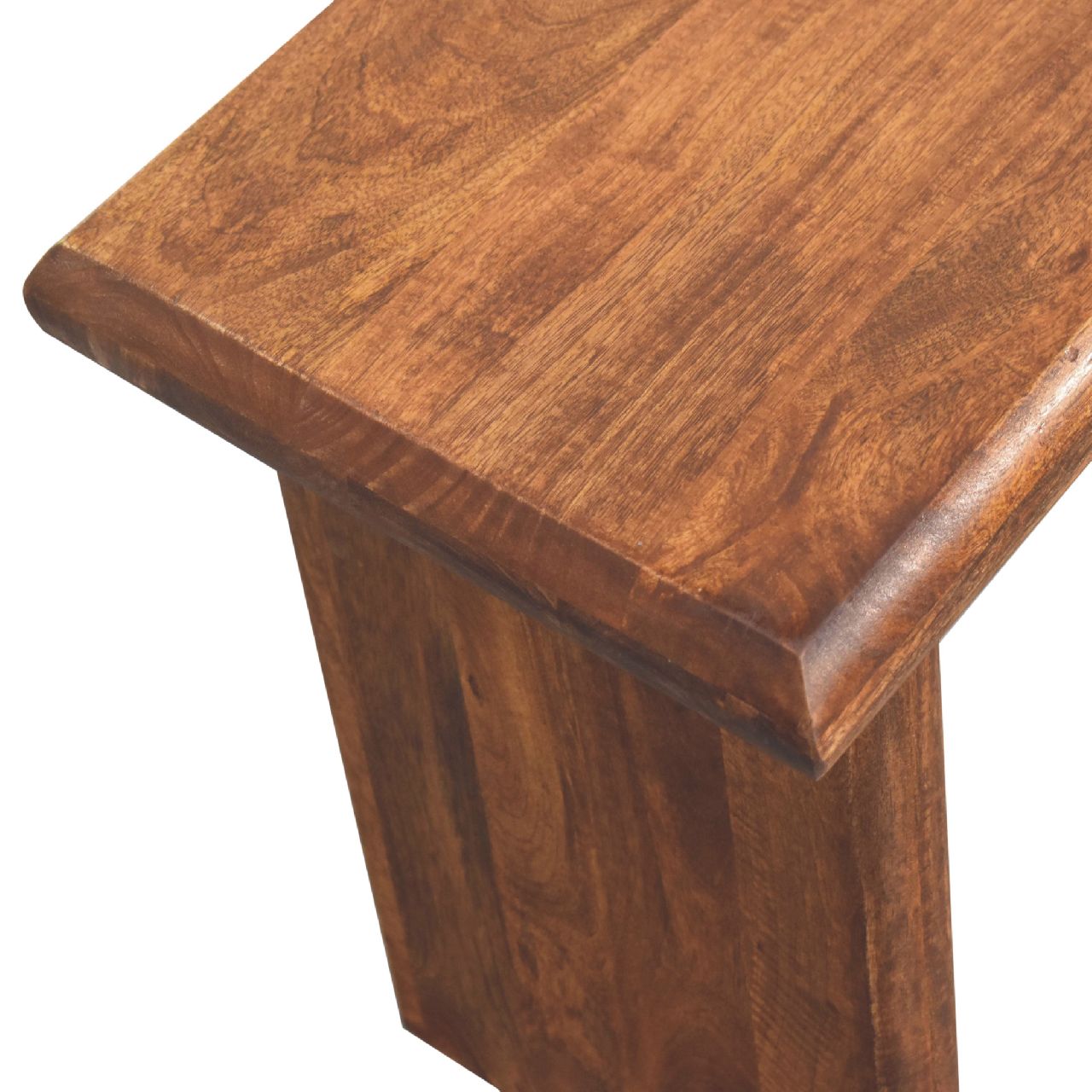 Wooden table corner close-up.