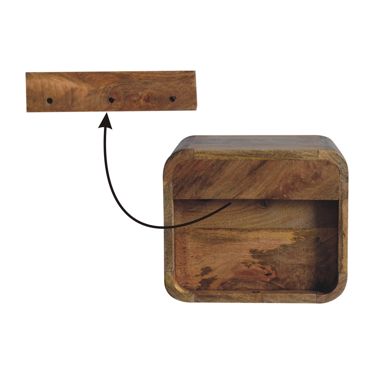 Extra Mini Wall Mounted Curved Oak-ish Bedside with Open Slot - Image 10