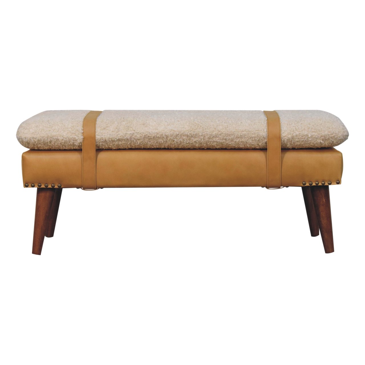 Boucle x Tan Leather Bench - Image 10