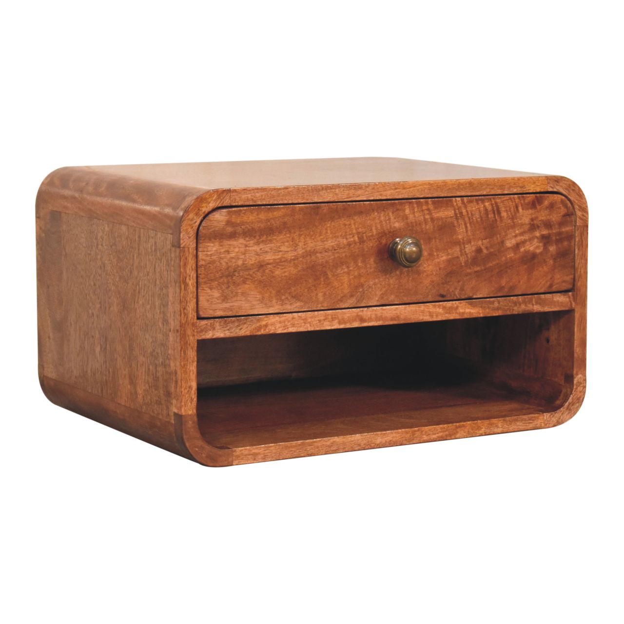 Curved Honey Caramel Wall Mounted Bedside with Open Slot - Image 2