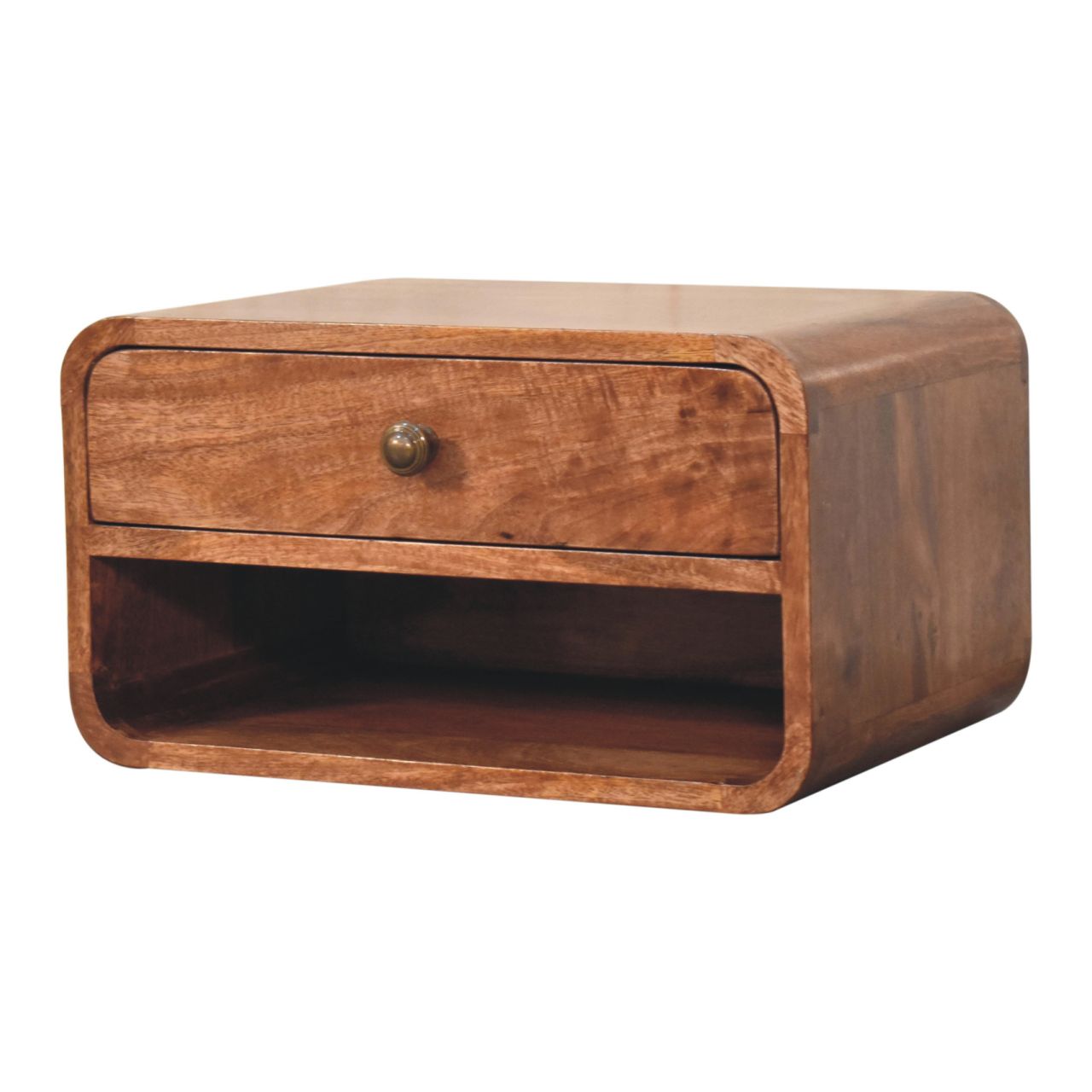 Curved Honey Caramel Wall Mounted Bedside with Open Slot - Image 3