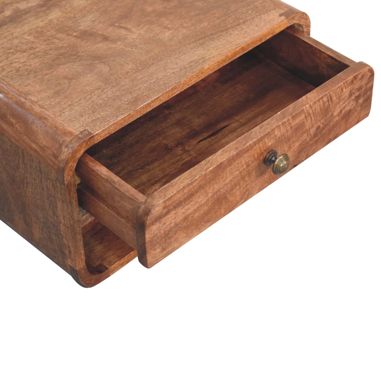 Curved Honey Caramel Wall Mounted Bedside with Open Slot - Image 6