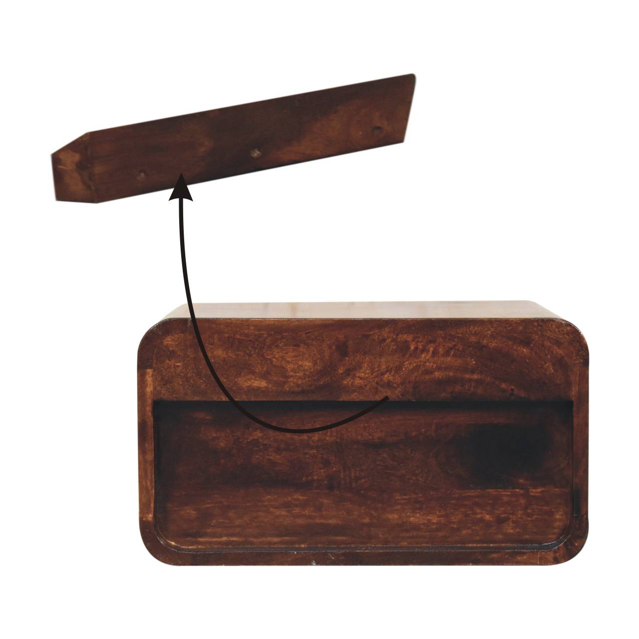 Curved California Walnut Wall Mounted Bedside with Open Slot - Image 10