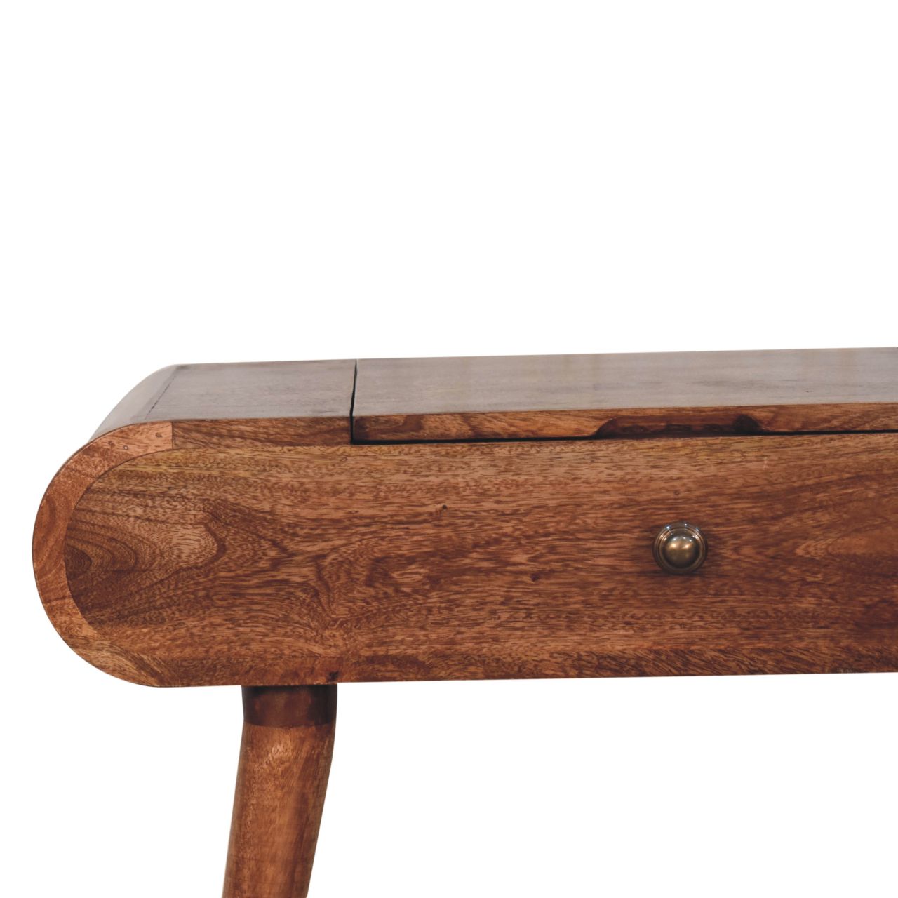 Mini Honey Caramel Dressing Table with Foldable Mirror - Image 4