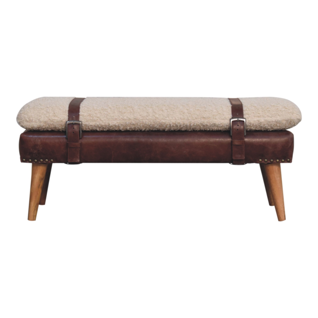 Boucle x Mahogany Leather Bench