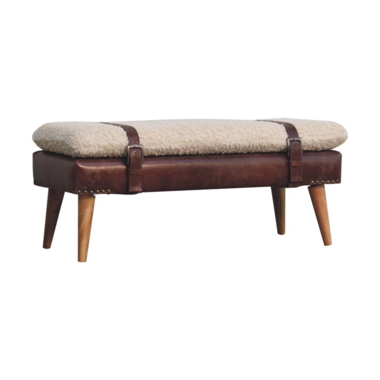 Boucle x Mahogany Leather Bench - Image 3