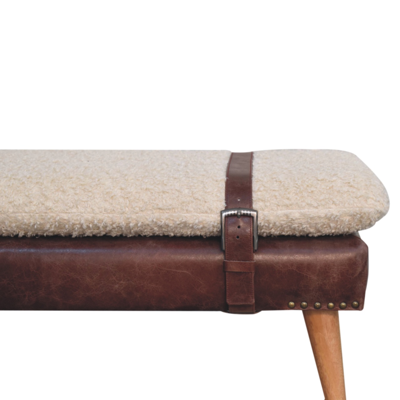 Boucle x Mahogany Leather Bench - Image 5