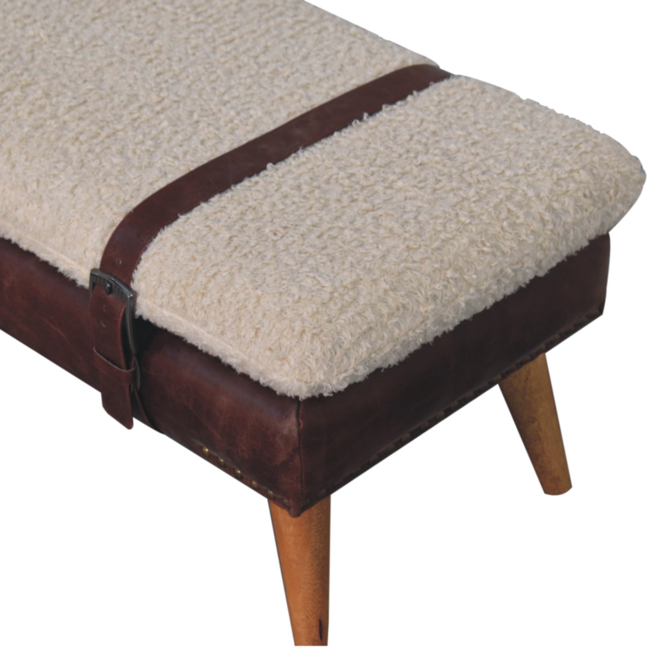 Boucle x Mahogany Leather Bench - Image 6