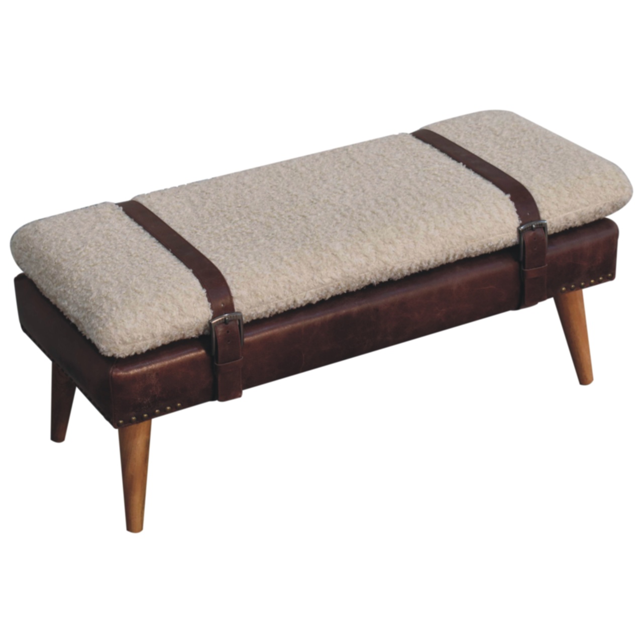 Boucle x Mahogany Leather Bench - Image 7