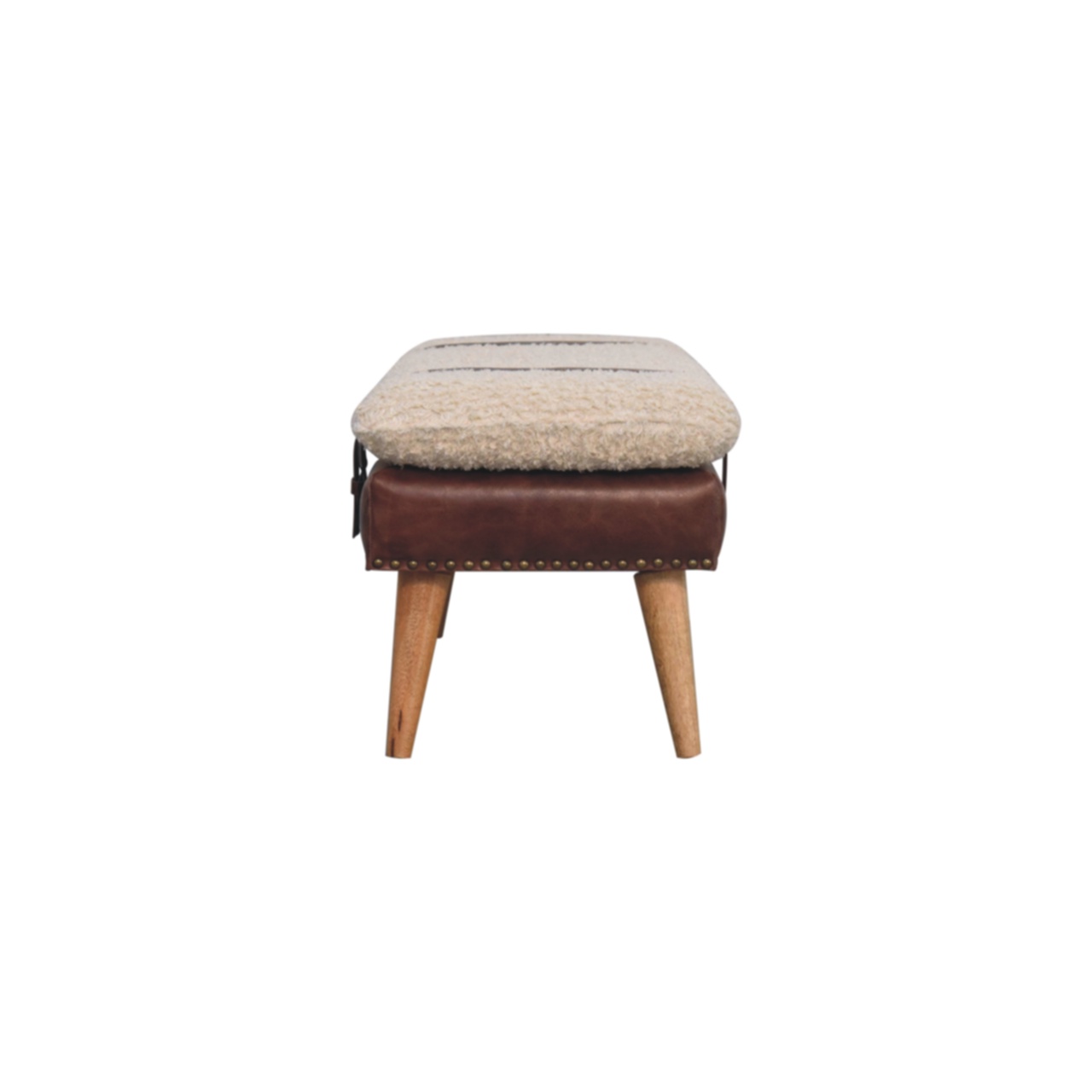 Boucle x Mahogany Leather Bench - Image 9