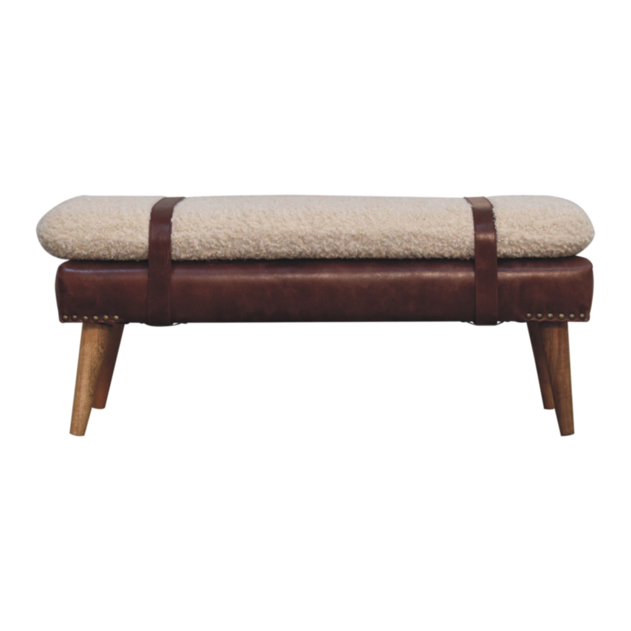 Boucle x Mahogany Leather Bench - Image 10