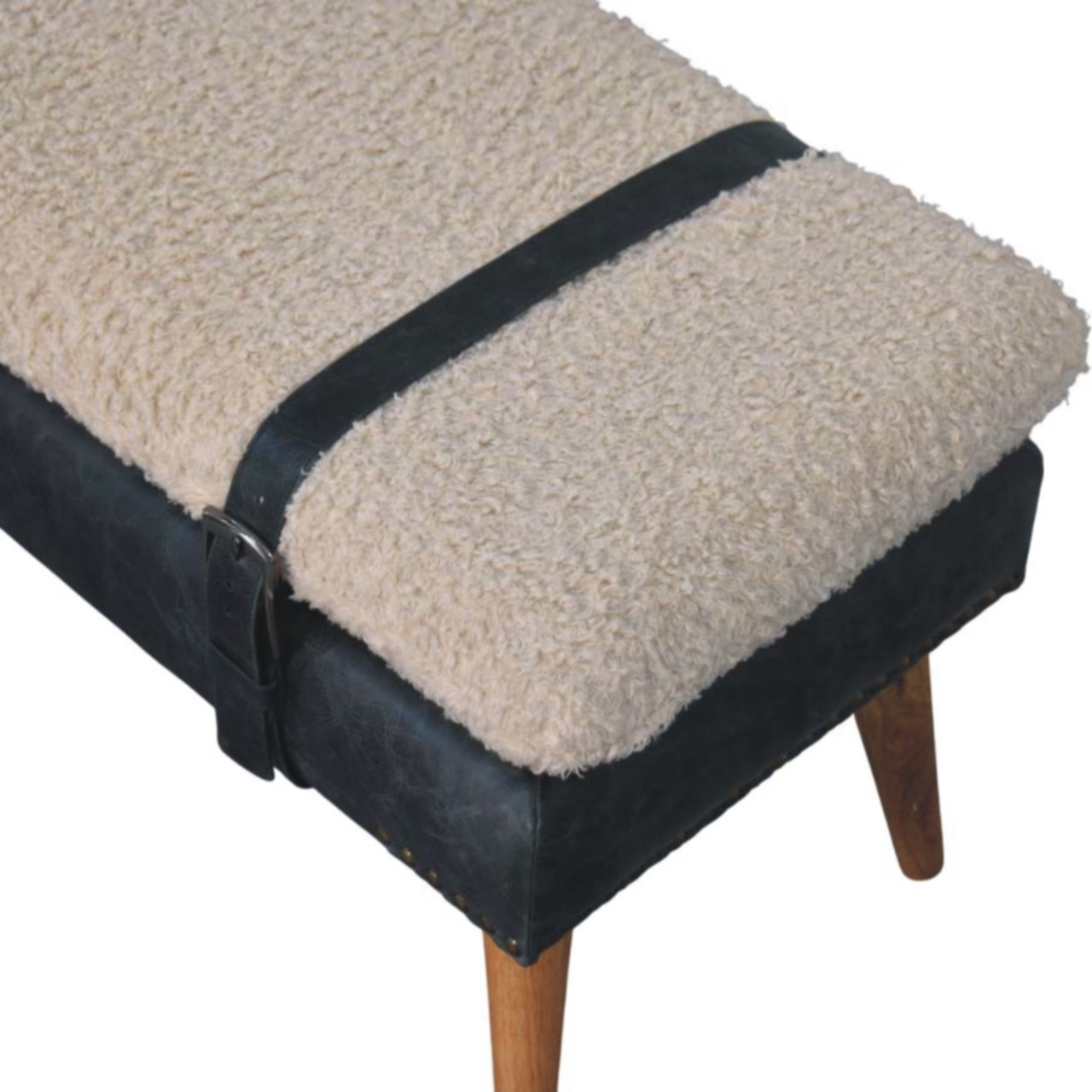 Boucle x Black Leather Bench - Image 7