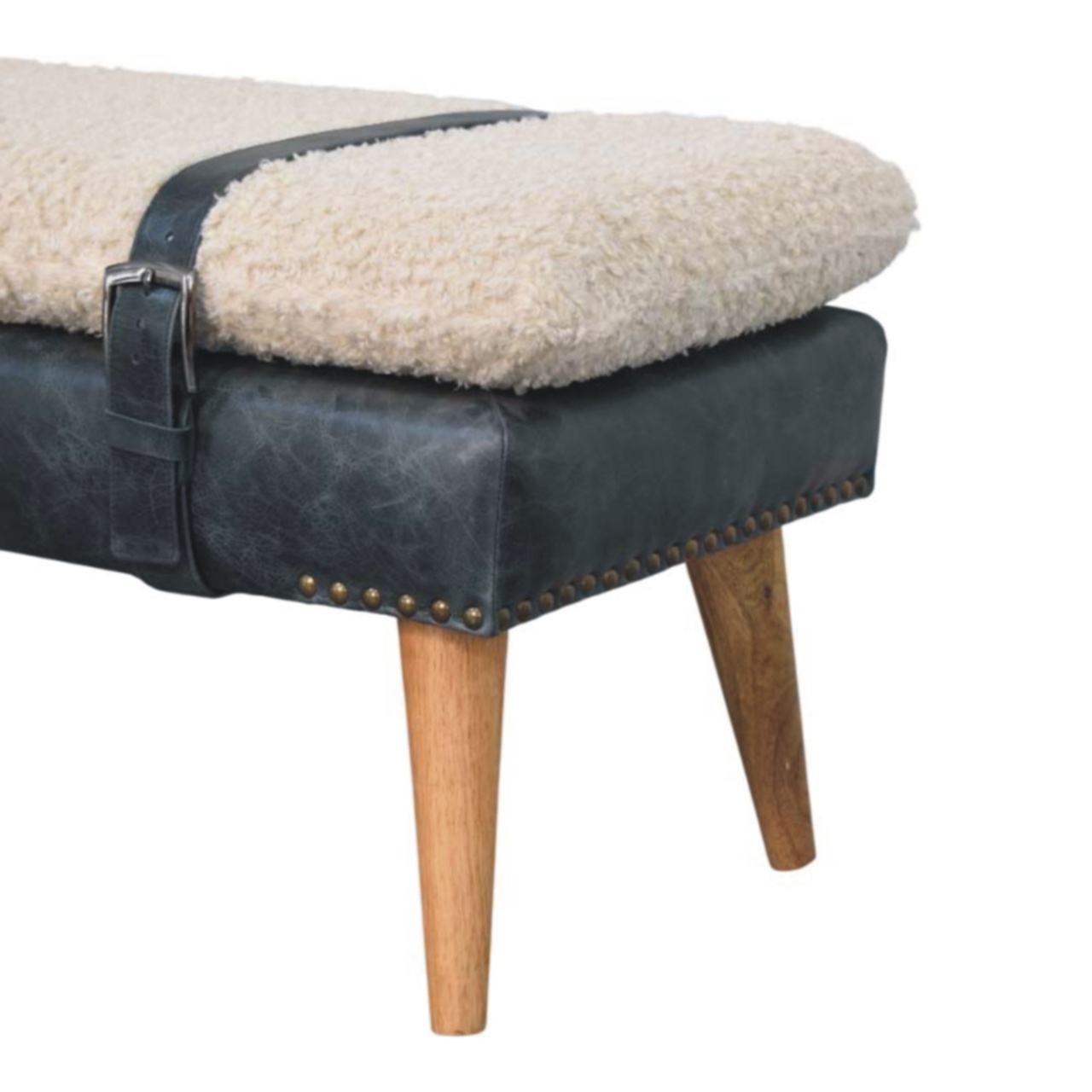 Boucle x Black Leather Bench - Image 8
