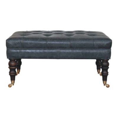 Buffalo Teal Leather Ottoman with Castor Legs