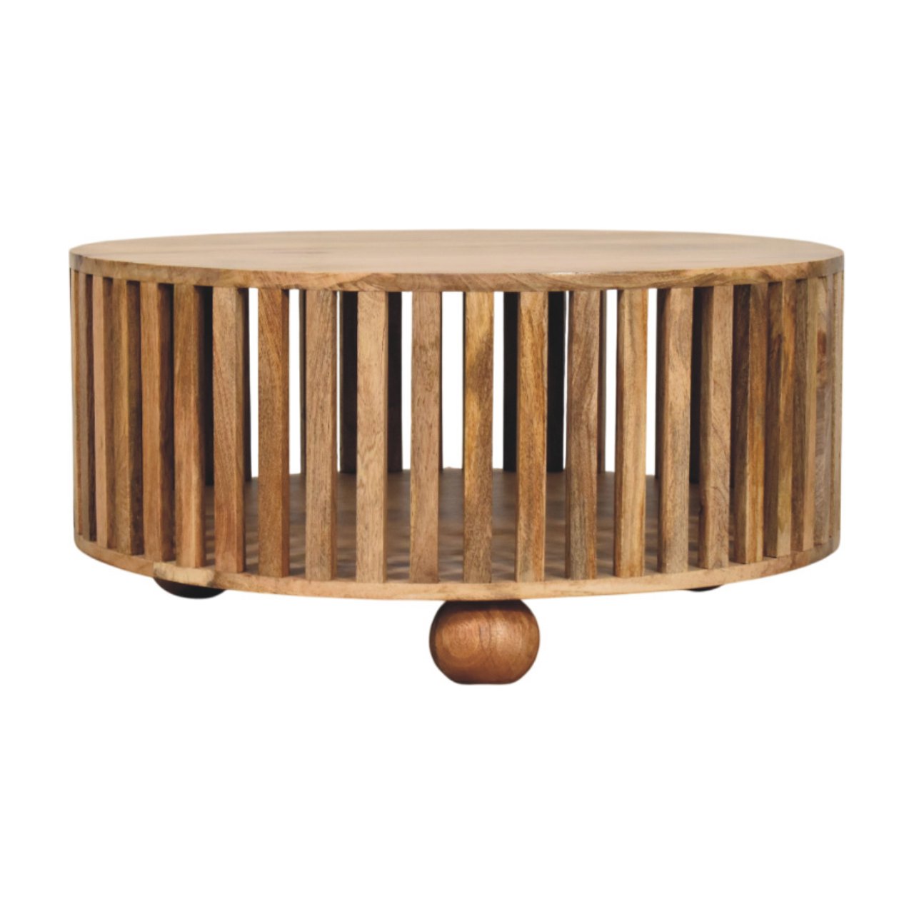 Slatted Round Oak-ish Coffee Table - Image 2